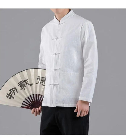 Chinese Style Linen Shirt with Button Design Cotton Linen Spring Autumn New Style Men's Retro Shirt Casual Summer Top