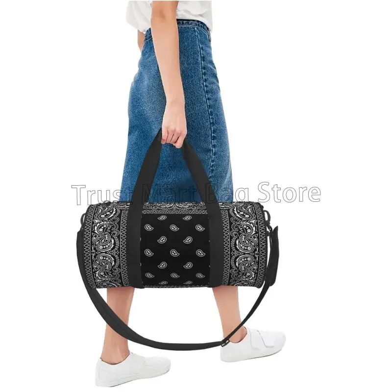 Colorful Paisley Black Bandanna Border Scarf White Sports Gym Bag Couple Large Capacity Fitness Bag Portable Luggage Handbag