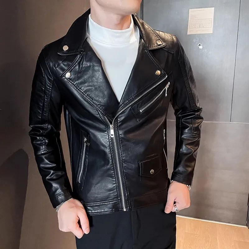 LIBIELIY Autumn Winter High Quality Men PU Leather Jacket Moto Biker Fashion Casual Leather Coat Male Solid Turn Down Collar Sli