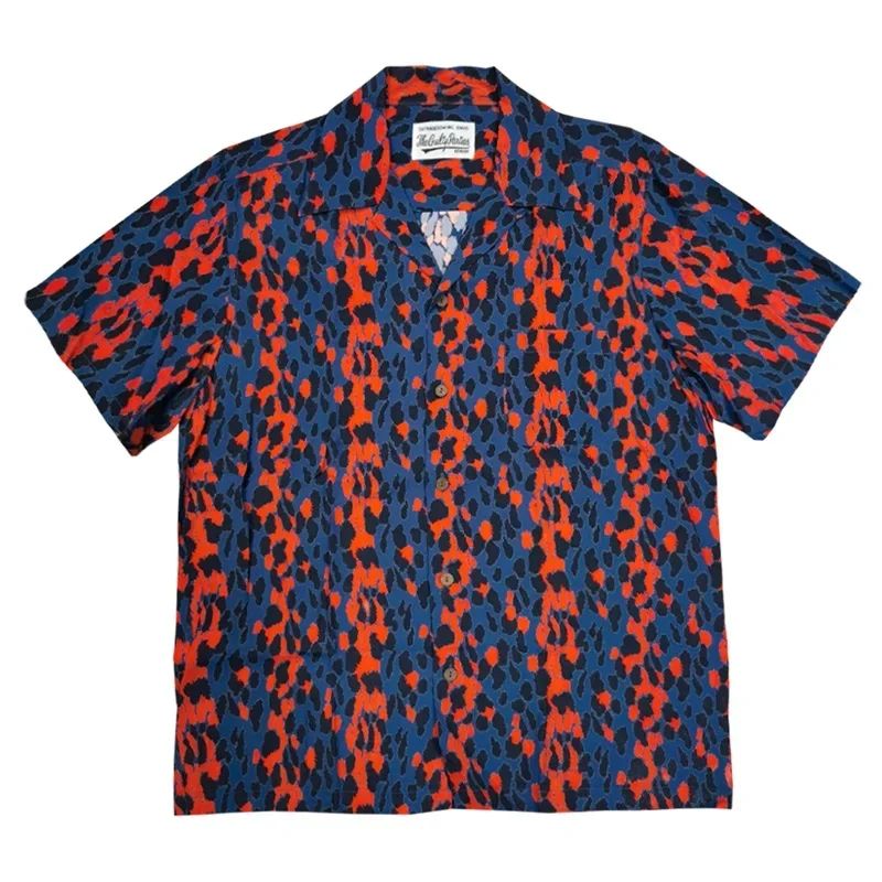 Classics Summer WACKO MARIA Shirts Full Print Leopard Rayon Short-sleeved Real Photos Hawaiian Shirt for Men Women