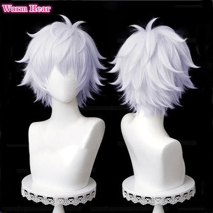 Gojo Satoru Synthetic Wig Anime COS Short Silver Purple Hair Eye Patch Cosplay Wig Heat Resistant Hair Halloween Wigs + Wig Cap