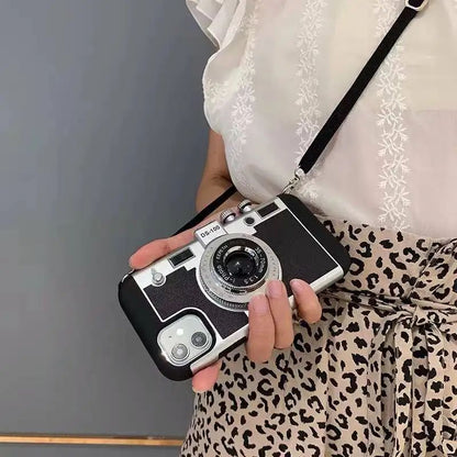 Capa de Couro Emily Em Paris Câmera Retrô 3D para IPhone 11 13 14 15 16 Pro Max 12 Mini XS XR X 7 8 Plus SE 2022 Acessórios IPhone