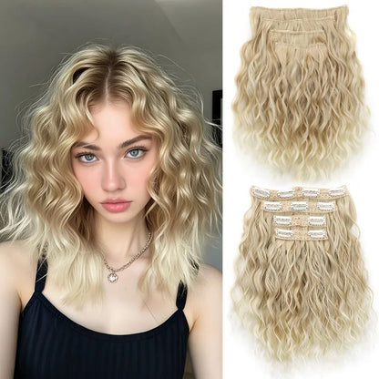 4 peças/conjunto Apliques Sintéticos de Cabelo Curto com Ondas de Água Macios Fofos Cacheados Peruca Acessórios de Cabelo da Moda A