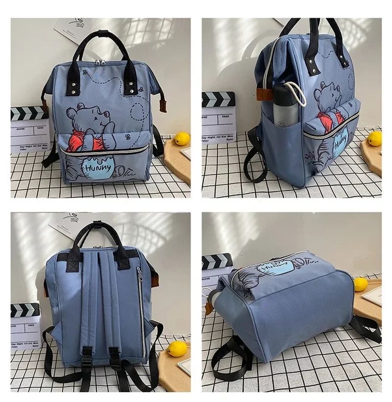 Disney  Winnie The Pooh Diaper Bag Backpack Cartoon Cute Mother and Baby Bag Large Capacity Lightweight Travel Mommy Bag
