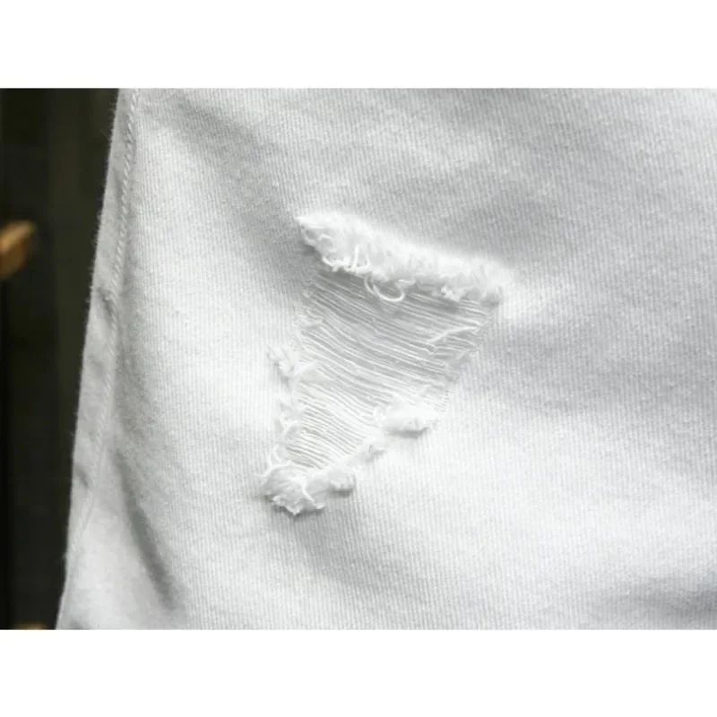 Streetwear Ripped White Denim Shorts Men New Fashion Knee Length Jeans Simple Casual Slim Hole Short Pants Male