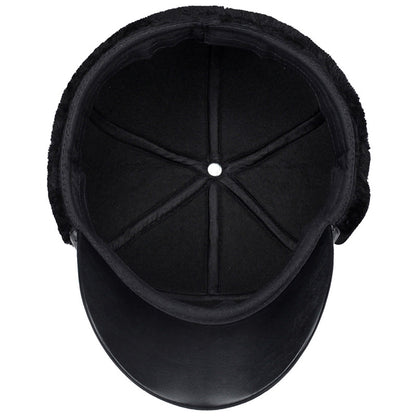 Boné Masculino de Couro Preto com Pelo de Inverno Masculino Feminino Snapback Casquette Ossos Chapéus de Papai Gorras com Abas Protetoras de Orelha Grosso