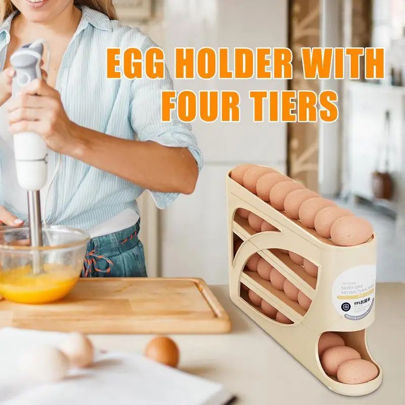 Auto Rolling Egg Dispenser 4 Tiers Auto Rolling Egg Storage Dispenser Rack Reusable Organizer Kitchen Egg Container for