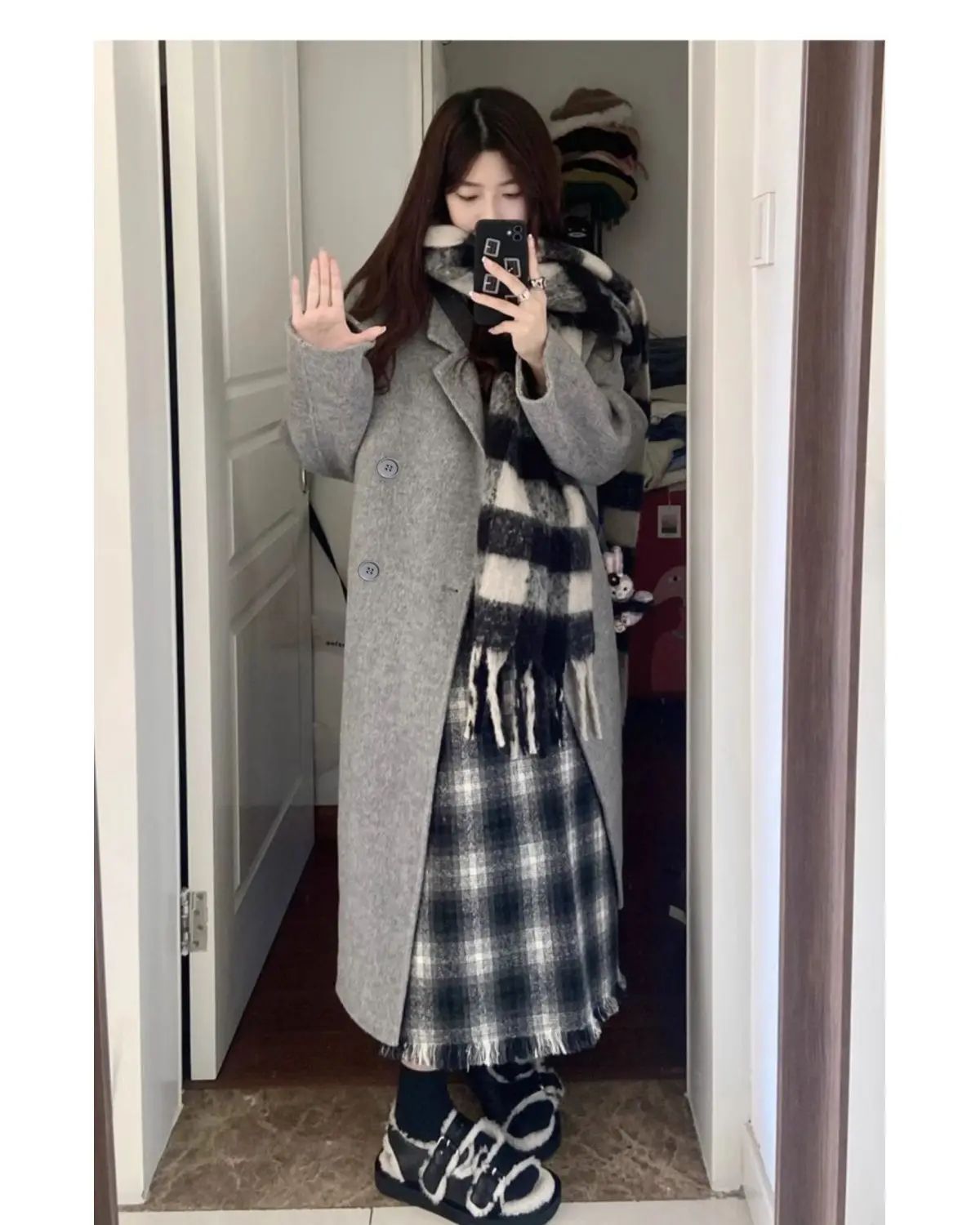 Oatmeal Color Woolen Coat Women's Loose Mid-Length Korean Style Autumn Winter New Arrival Fashion Outerwear Pure Color Full Slee