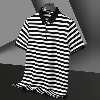2024 Men's New Striped Cotton Business Casual Short sleeved POLO Shirt Fashion Short sleeved Comfortable and Breathable Top