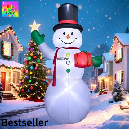 15-Foot Inflatable Snowman with LED Lights and Enchanted Hat for Winter Outdoor Decorations