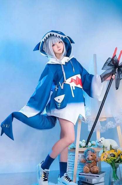 in stock Hololive ENG Gawr Gura Cosplay Costume Cute Shark Costume Hoodie For Women Halloween Youtuber Cosplay
