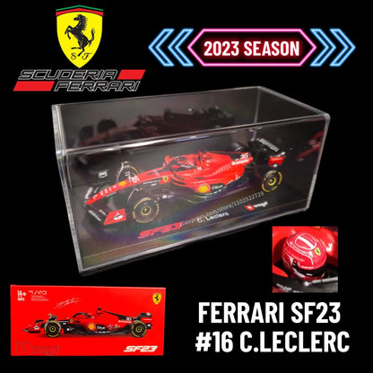 Bburago Ferrari SF23 Modelo de Carro F1 com Vitrine, Minha de Colecionador em Escala 1:43 de Carro de Corrida de Fórmula 1, Brinquedo de Figura Decorativa