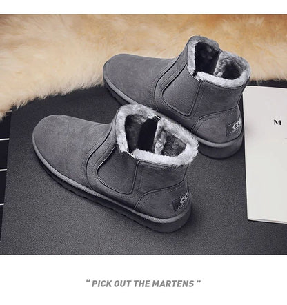2025 Novas Botas Masculinas de Inverno Quentes de Pelúcia Botas de Couro Casuais de Cano Alto Sapatos de Neve da Moda para o Ar Livre