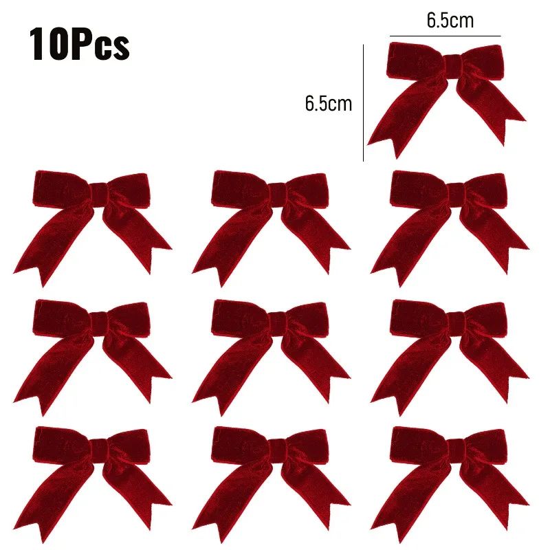 10/100x Red Christmas Bow Velvet Christmas Wreath Bow Christmas Tree Topper Bows Garland Hanging Ornaments DIY Craft Party Gifts