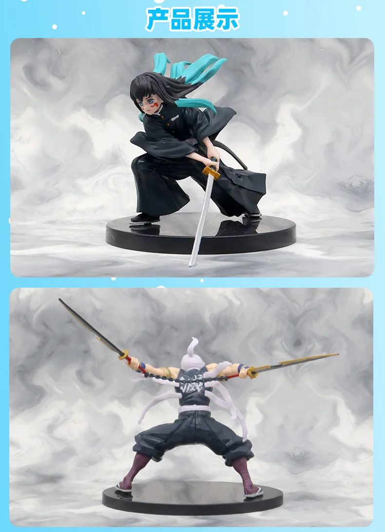 Anime Demon Slayer Tanjirou Muichirou Mitsuri Zenitsu Postura de Combate Action Figure PVC Modelo Suporte Decoração de Mesa Boneca Brinquedo Presentes