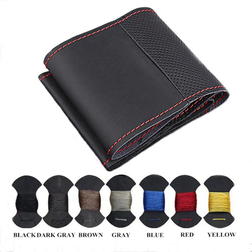 For 9th-generation Toyota Camry and Toyota Avalon Hand-Stitched Black Perforated Microfiber Leather Steering Wheel Cover
