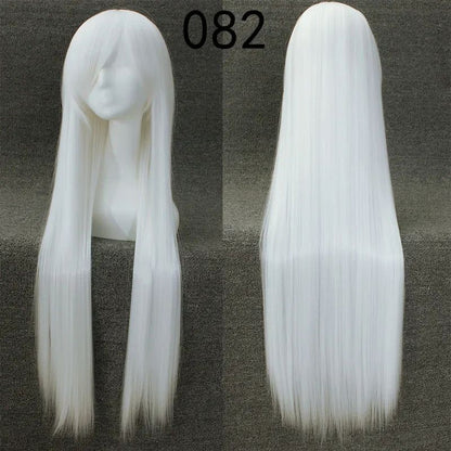 Pink 100Cm Long Staight Cosplay Wig Heat Resistant Synthetic Hair Anime Party wigs 42 color Colourful White