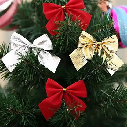 240/12PCS Mini Christmas Bow Ornaments Red Gold Xmas Tree Hanging Pendant DIY Craft New Year Home Party Decoration Bowknot Gifts