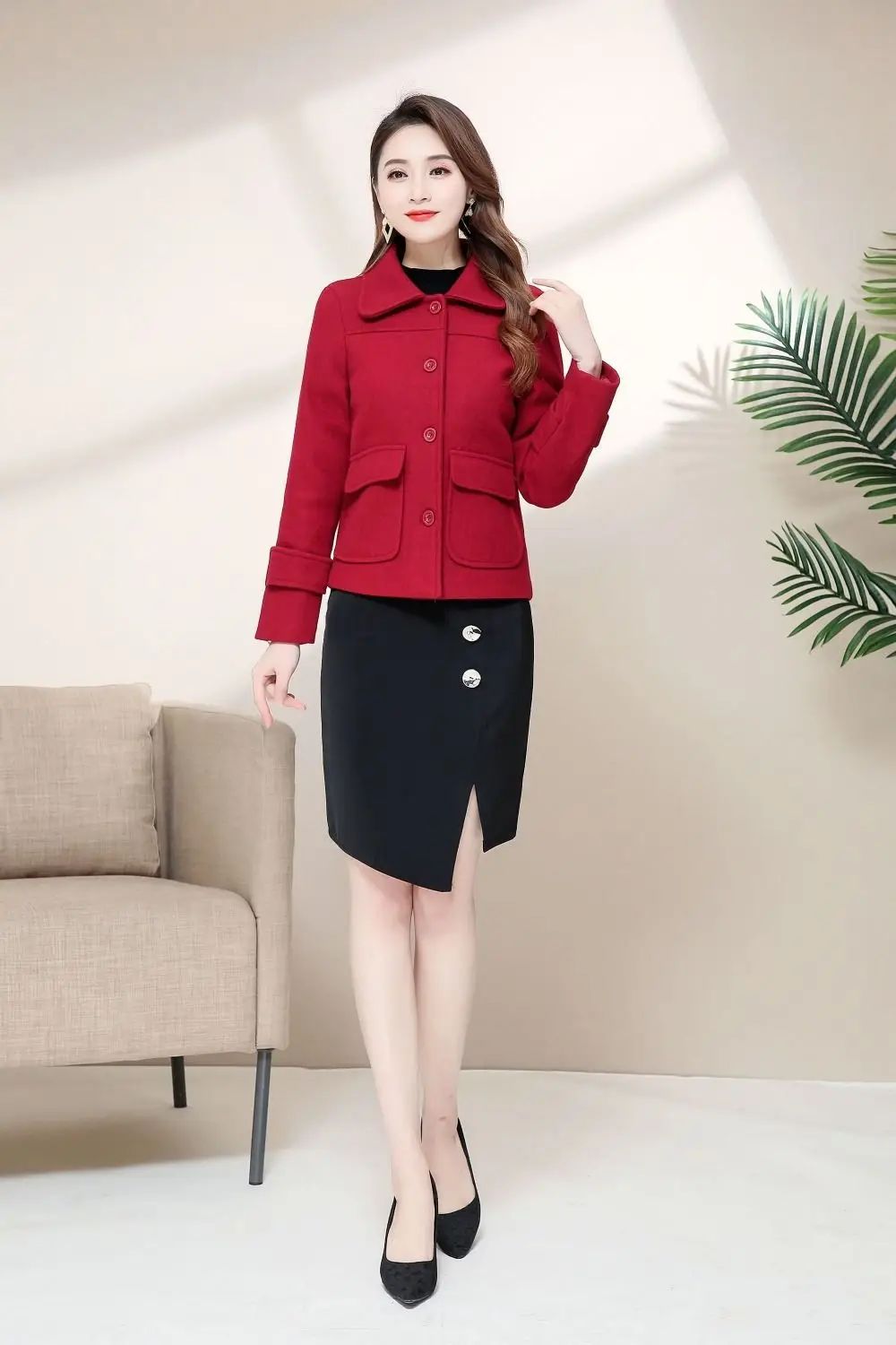 Short Woolen Coat for Women Casual Elegant Autumn Winter New Style Korean Version Polyester Fiber Commute Style Pure Color