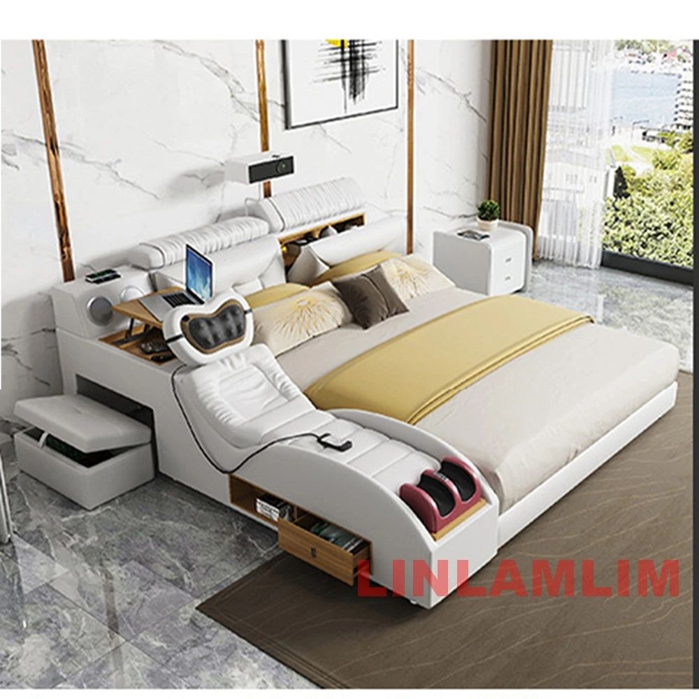 MINGDIBAO Modern MULTIFUNCTIONAL Tech SMART BED 2 People | FUTURISTIC FURNITURE | Ultimate Massage Tatami Genuine Leather Beds