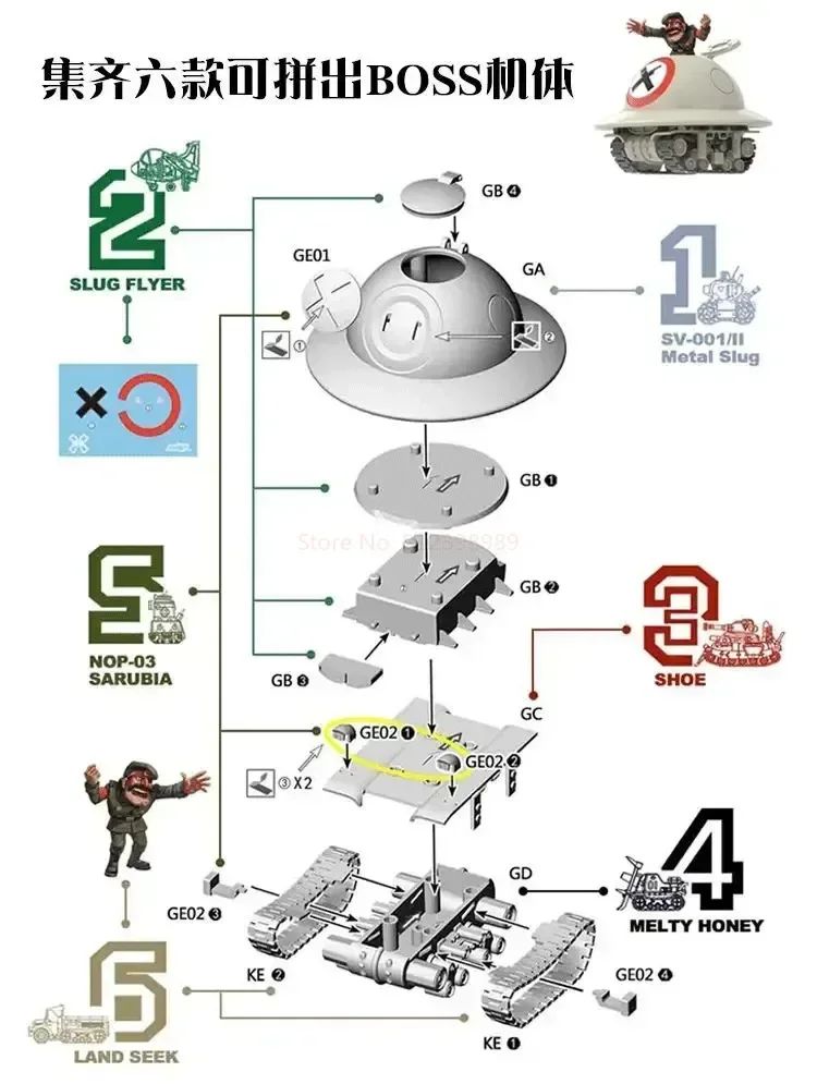Em estoque Modelo de Montagem Xin Shi Metal Slug X 2 Sv-001 Sv001 Slugflyer Nop-03 Landseek T-2b Brinquedos de Bonecos de Ação
