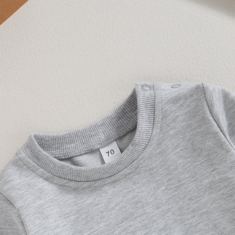 Toddler Baby Boy Girl Long Sleeve Crewneck Pullover Sweatshirt Outfits Solid Color Casual Clothes