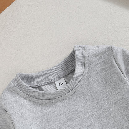 Toddler Baby Boy Girl Long Sleeve Crewneck Pullover Sweatshirt Outfits Solid Color Casual Clothes