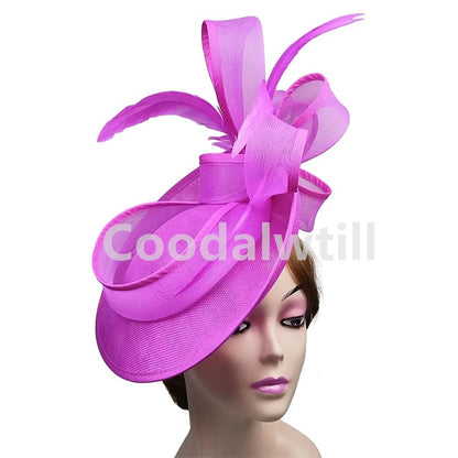 Chapéu Fascinator de Casamento Feminino, Chapéu de Millinery para Eventos Formais na Igreja, Chá, Corrida Kentucky Derby, Chapeau com Pena