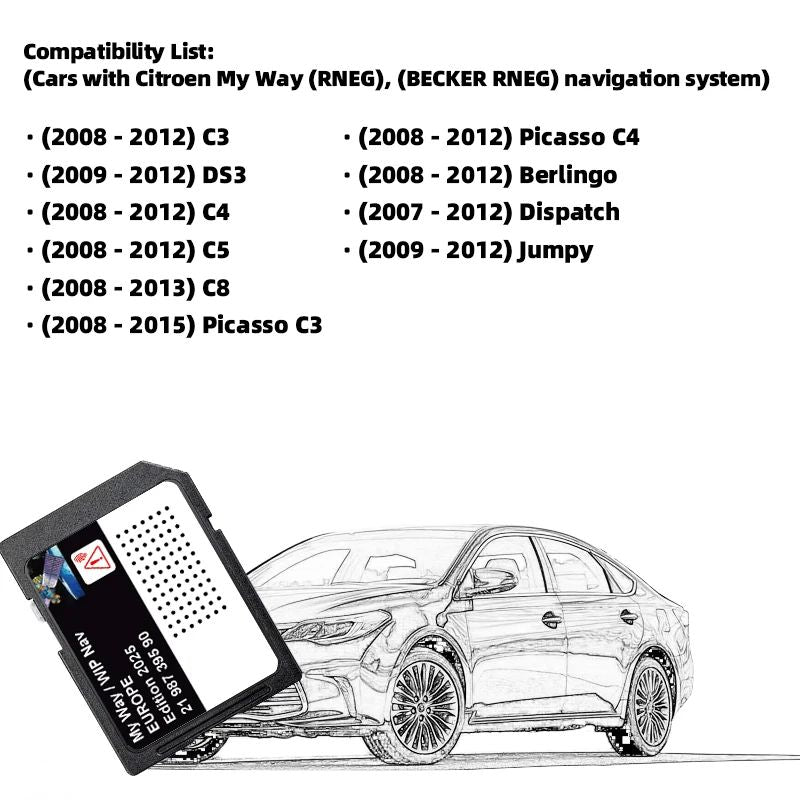 Cartão SD Sat Nav MyWay T1000-39240 Atualização Mapas Europa Marrocos 2025 para Citroen DS3 C3/C4/C5/C8 Dispatch Jumpy Carro GPS Navegação