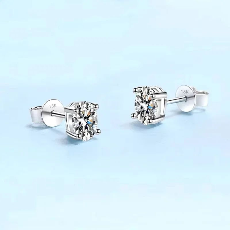Girl Friend Birthday Gift 18K White Gold 0.5/1/2CT Oval Moissanite Diamond Earplug Earrings PT950 Platinum Women Valentine's Day