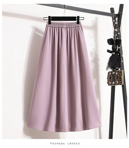 Ladies' Summer High Waist Plus Size Skirts 2026 Mid To Long Flowing Suit Skirt New Style Casual Solid Color A-line Skirt