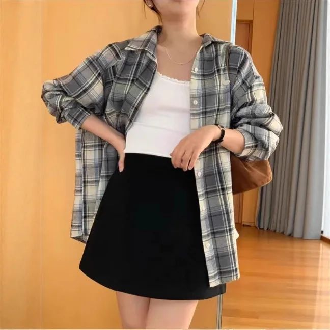 Early Autumn New Style Loose Long Sleeve Shirt Women's Polo Collar Button down Striped Korean Ins Lazy Style Fashionable Women's