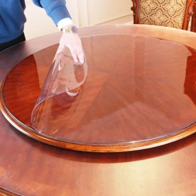 Transparent PVC Round Table Carpet Waterproof Tablecloth Kitchen Pattern Table Cover Glass Soft Cloth Dining Table Mat