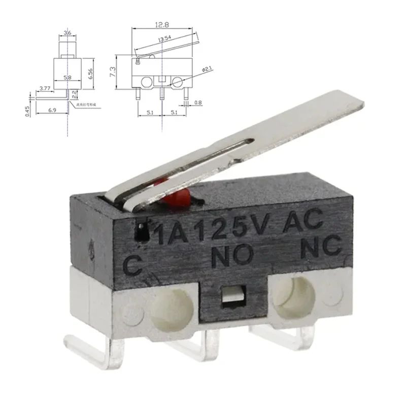20PCS Mini Micro Limit Switch C NO NC 3 Pins PCB Terminals SPDT 1A 125V Roller Arc Lever Snap Action Push Micro Mouse Switches