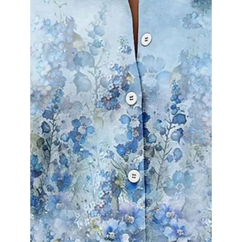 Plus Size Autumn New Women's New Fashionable Shirt Collar with Gradient Flower Print Comfortable Shirt