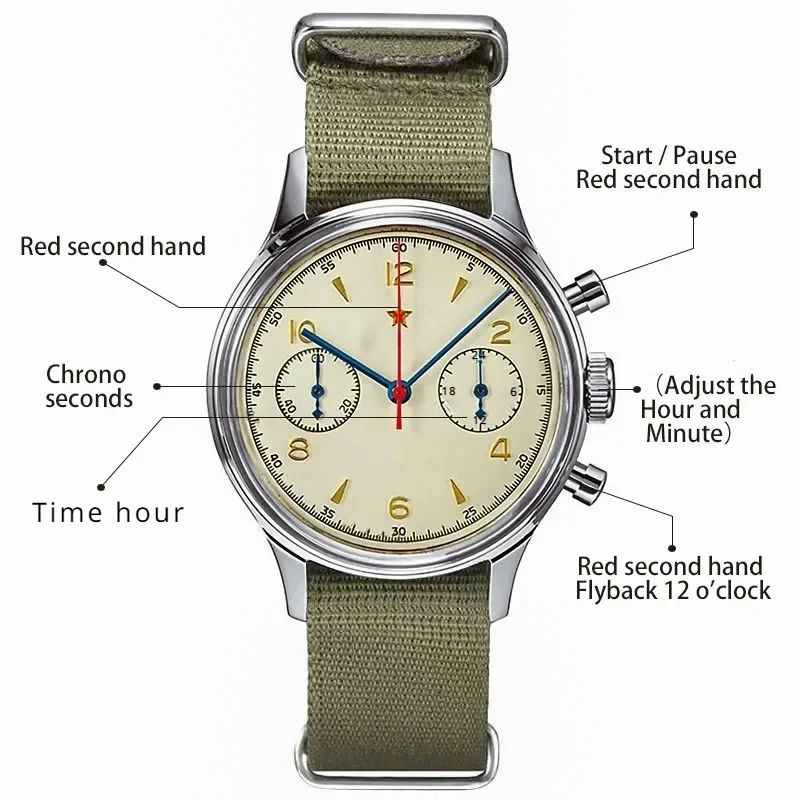 Men's watches 1963 pilot automatic watch 42mm waterproof retro quartz chronograph vintage dress watch