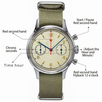 Men's watches 1963 pilot automatic watch 42mm waterproof retro quartz chronograph vintage dress watch