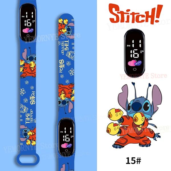 Disney Stitch Digital Kids' Watches Anime Figures LED Luminous Watch Touch Waterproof Electronic Sports Watch Kids Birthday Gift