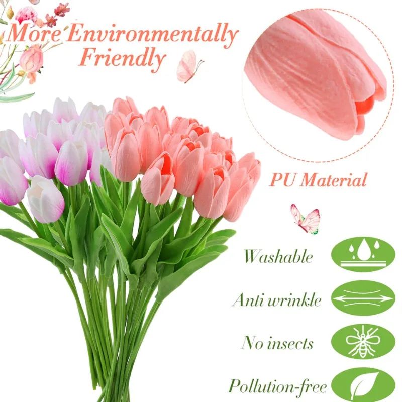 5-30Pcs Premium Tulip Artificial Flowers, Real Touch Tulip Bouquet, Decorative for Wedding Home Party Christmas Candy Birthday