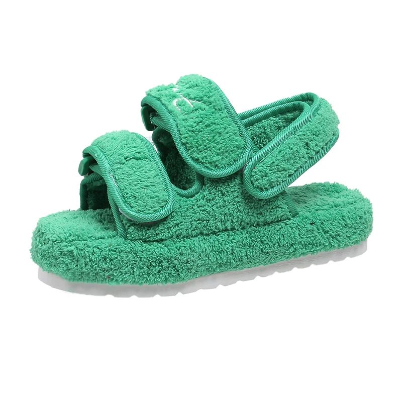 Fur Platform Sandals Women Summer Thick Flat Slides Sandals Girl Fashion Casual Beach Shoes Ladies Open-Toe Plus Size Shoes