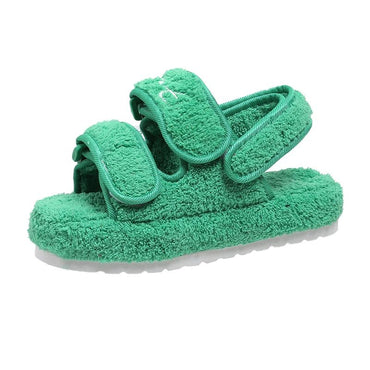 Fur Platform Sandals Women Summer Thick Flat Slides Sandals Girl Fashion Casual Beach Shoes Ladies Open-Toe Plus Size Shoes