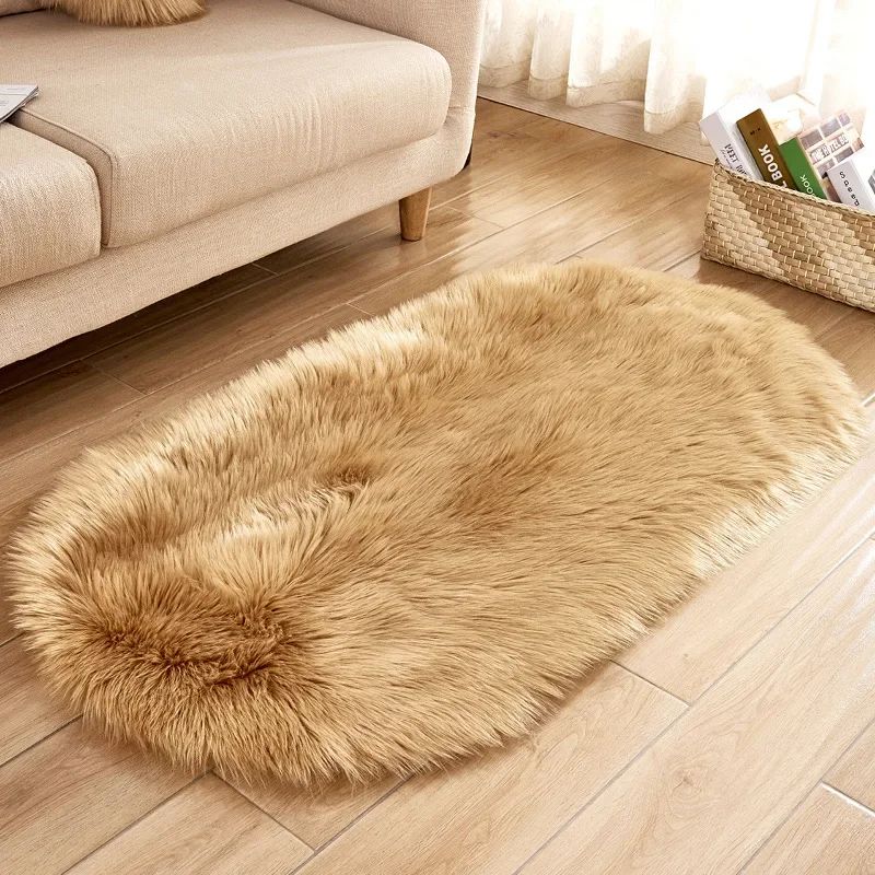 Super Soft Plush Oval Rug Mat Fluffy White Carpets for Living Room Home Decor Bedroom Kid Room Decoration Salon Thick Pile Rug