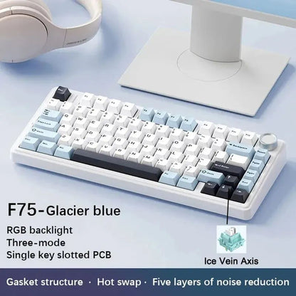 Teclado Mecânico Gamer AULA F75 RGB Layout 75% Gravação Lateral Gasket Mounted Personalizado 80 Teclas Keycaps PBT Teclado Sem Fio