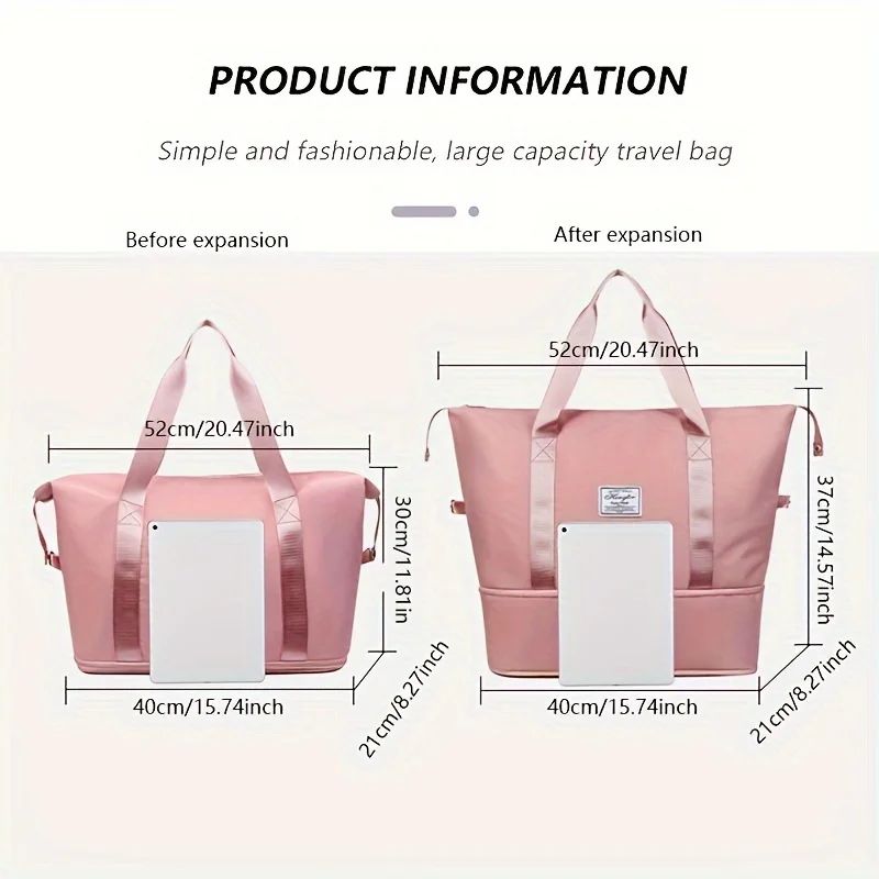 Large Capacity Women'S Duffle Bag, Nylon Gym & Travel Tote, Lightweight Luggage Handbag, Versatile Sports Bag, Casual Style
