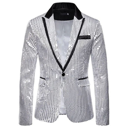 New Fashion Black Sequin Mens Shiny Suit Jacket One Button Blazer For Male Nightclub Singers Stage Dress Blazers Chaqueta Hombre