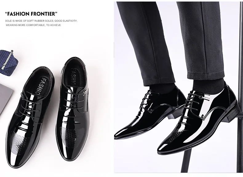 Luxury Business Oxford Leather Shoes Men Breathable Patent Leather Formal Shoes Plus Size Man Office Wedding Flats Male Black