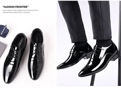 Luxury Business Oxford Leather Shoes Men Breathable Patent Leather Formal Shoes Plus Size Man Office Wedding Flats Male Black