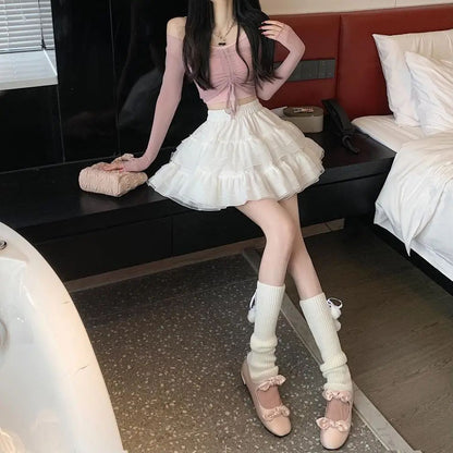 Plus Size New Style Pure Desire Aesthetic Mini Dress Net Yarn Fairy Puff Skirt High-Waisted Slimming Lace Cake A- Line Skirt ...