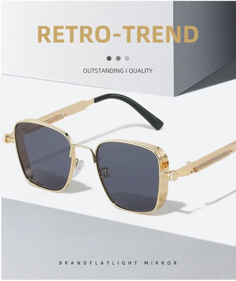 New Sunglasses Men Driving Sunglasses Retro Spring Leg Driving Outdoor Sports Metal Rectangular Decorative Glasses Women Uv400