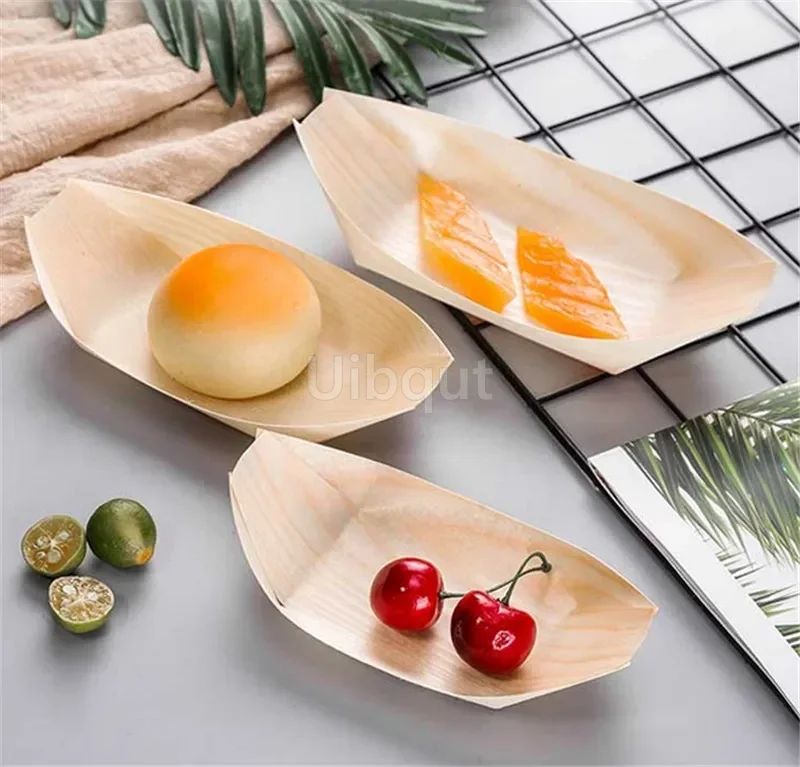 50 100pcs Sushi shushi Wood Boat Natural bamboo Disposable Kayak Salad Dessert Pine cake Boat Snack Bowl mat sushi plate tray